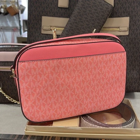 Michael Kors Jet Set Item Large East West Zip Chain Crossbody Grapefruit - Picture 6 of 16